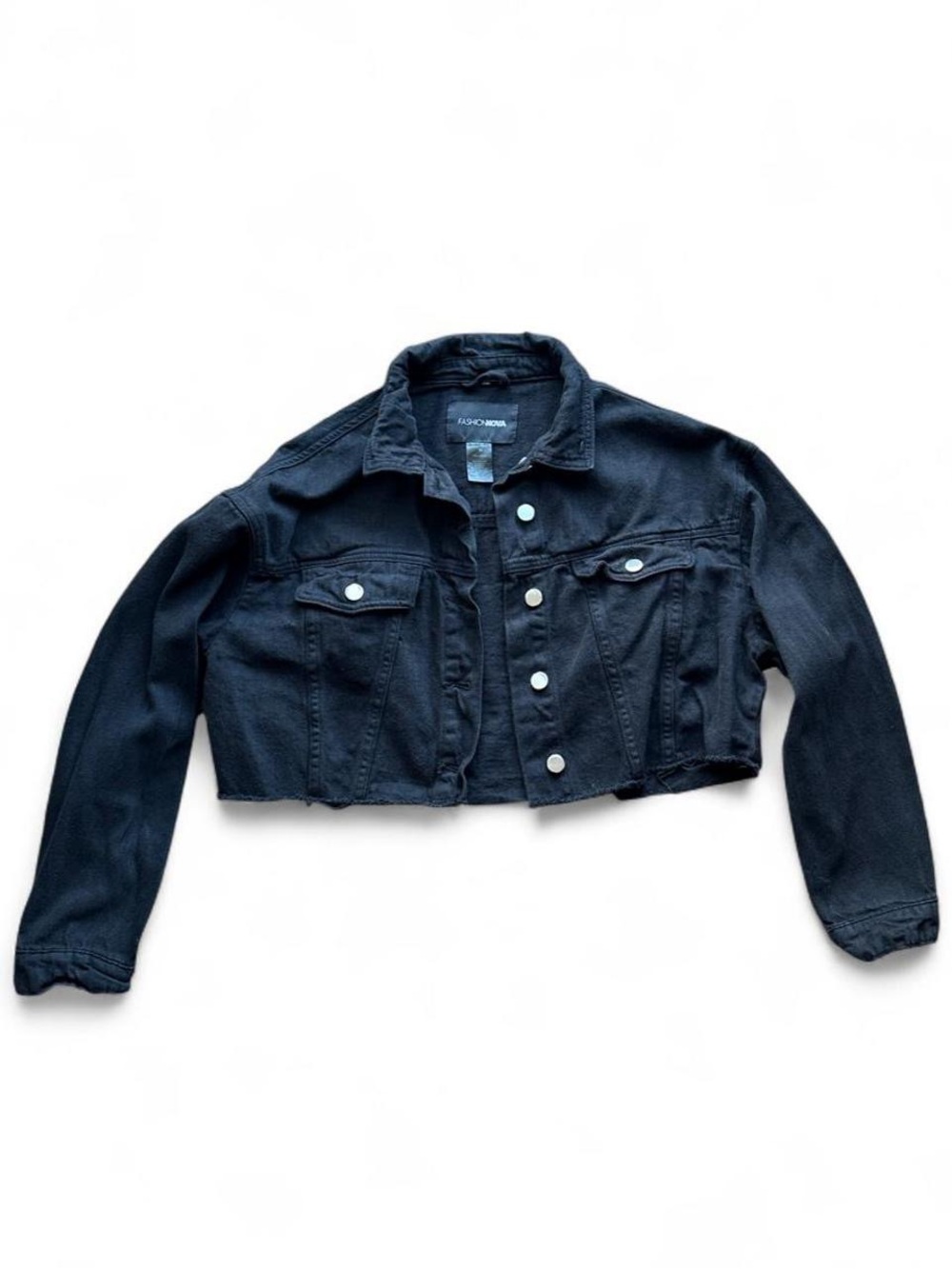 Fashion Nova Black Cropped Denim Jacket with Button Front